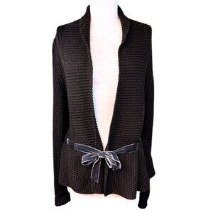 Lauren Ralph Lauren Brown Chunky Sweater Velvet Tie Size Small